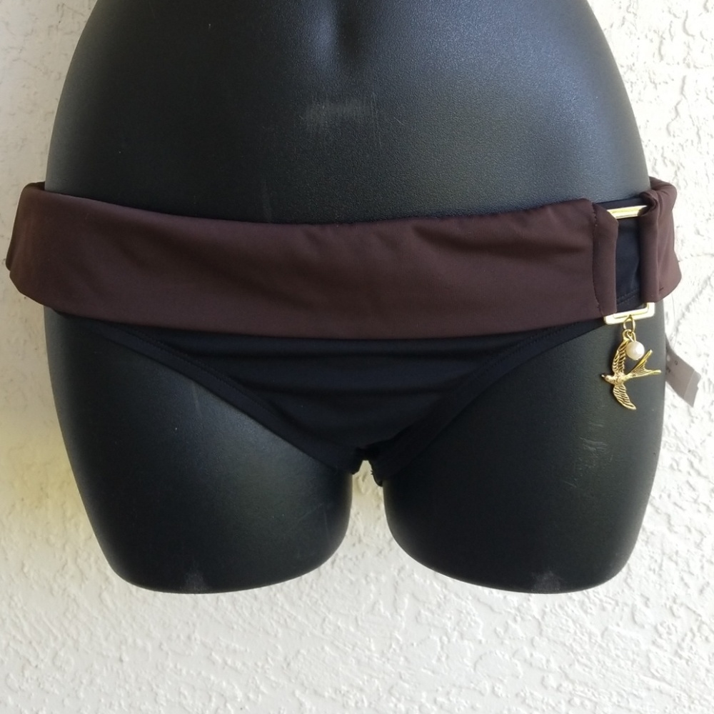 Women's black and Brown roll down bikini bottoms